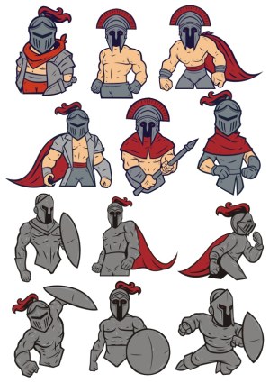 Set of Spartan and Medieval Warrior Character Vectors Free Vector