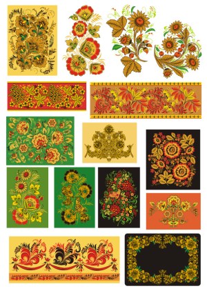 Traditional Floral Folk Art Vector Elements Collection Free Vector
