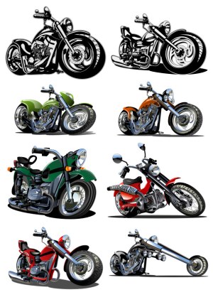 Collection of Detailed Vector Illustrations of Classic and Custom Motorcycles Free Vector