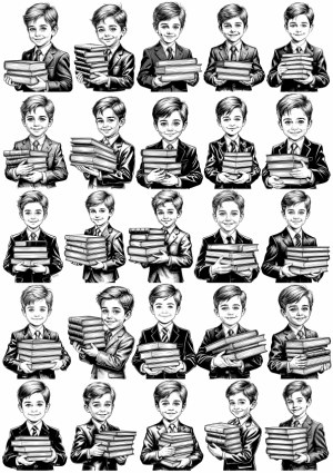 Set of Vintage Black and White Boy Holding Books Vector Illustrations Free Vector