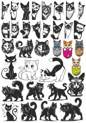 Collection of Various Cat Illustrations and Silhouettes Free Vector