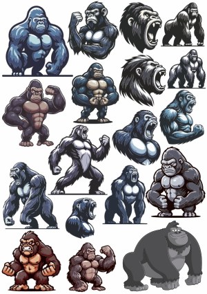 Collection of Vector Gorilla and Ape Mascot Illustrations Free Vector