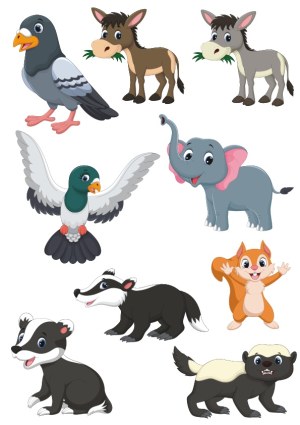 Cartoon Woodland and Farm Animals Vector Set Free Vector