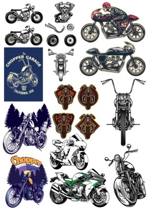 Collection of Vintage and Modern Motorcycles and Bike Components Vector Free Vector