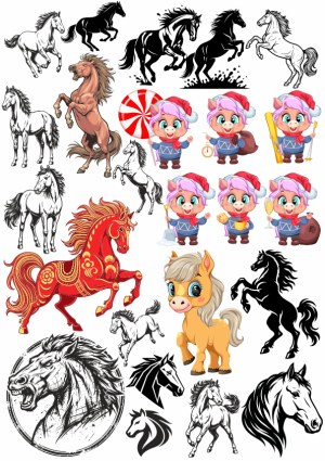 Varied Horse and Cartoon Christmas Pig Vector Collection Free Vector
