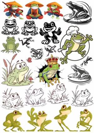 Variety of Cartoon and Stylized Frogs Collection Free Vector