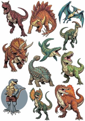 Collection of Colorful Dinosaur Vector Illustrations Free Vector