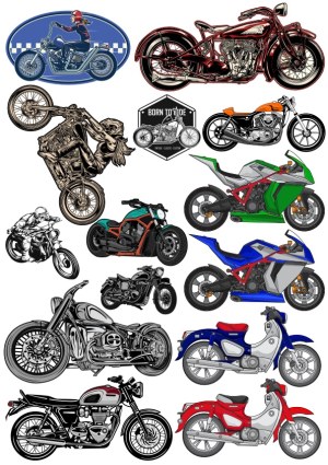 Collection of Various Motorcycle Vector Illustrations Free Vector