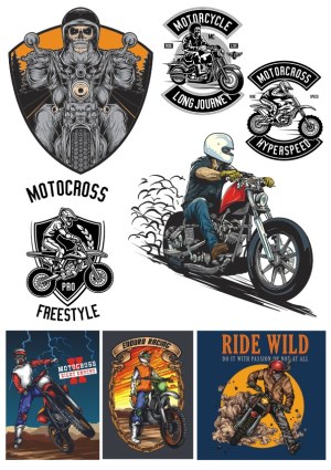 Motorcycle and Motocross Rider Vector Collection Free Vector