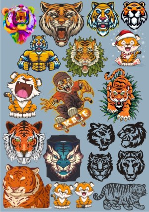 Collection of Tiger and Cartoon Tiger Vector Illustrations Free Vector