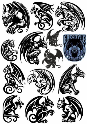 Collection of Black and White Gargoyle Vector Illustrations Free Vector
