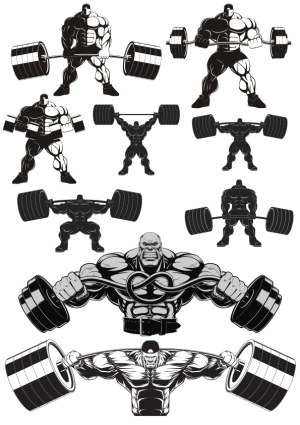 Strong Muscular Weightlifter Silhouettes and Illustrations Free Vector