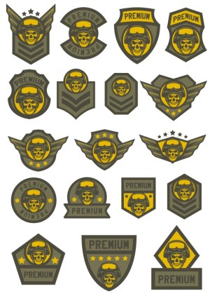 Set of Premium Skull Pilot Badge Vector Icons Free Vector