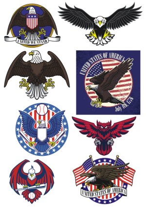 USA Themed Eagle Vector Collection with Patriotic Symbols Free Vector