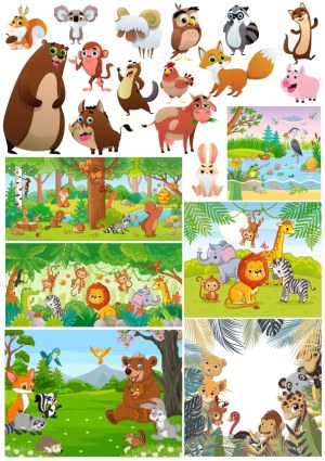 Cartoon Forest and Jungle Animals Vector Collection Free Vector