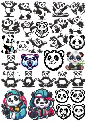 Cute and Stylized Panda Vector Collection Free Vector