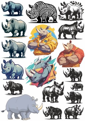 Collection of Rhino Vector Illustrations in Various Styles Free Vector