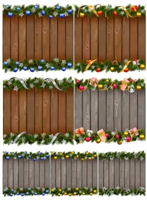 Christmas and Holiday Garland Wooden Backgrounds Collection Free Vector