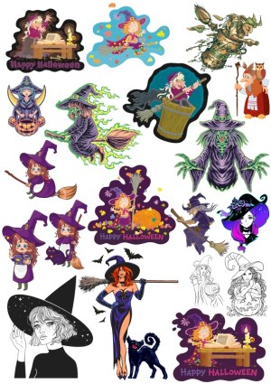 Collection of Halloween Witch and Wizard Vector Illustrations Free Vector