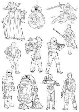 Star Wars Characters Black and White Vector Set Free Vector