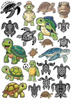 Turtle and Sea Turtle Vector Collection in Various Styles Free Vector