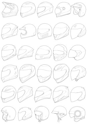 Line Art Motorcycle Helmets Collection Free Vector