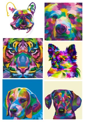 Colorful Pop Art Animal Portraits Vector Set Free Vector