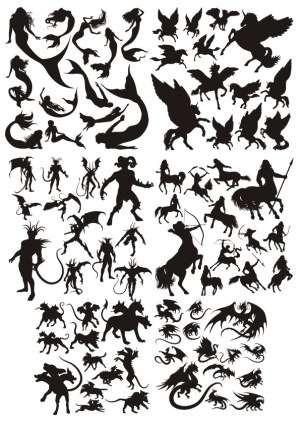 Fantasy Creatures Silhouettes Collection Free Vector