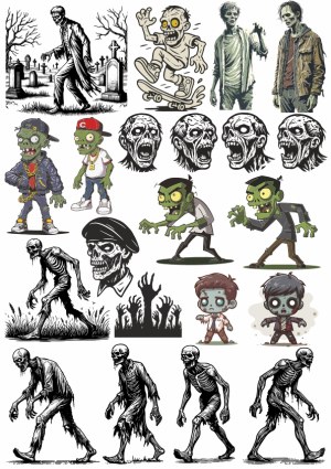 Collection of Zombie and Undead Character Vector Illustrations Free Vector