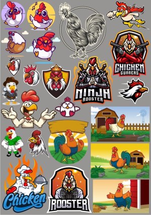 Assorted Cartoon and Realistic Rooster and Chicken Vector Icons and Mascots Free Vector