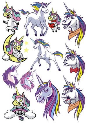 Set of Colorful Unicorn Cartoon and Mythical Horse Vector Illustrations Free Vector