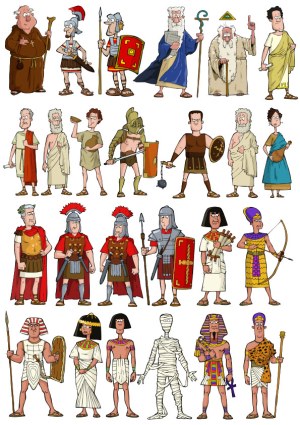 Cartoon Ancient Historical and Mythological Characters Vector Set Free Vector