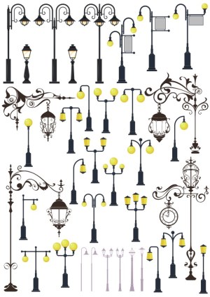 Collection of Vintage and Modern Street Lamp Vector Illustrations Free Vector