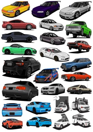 Collection of Detailed Car and Van Vector Illustrations Free Vector