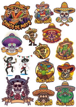 Cinco de Mayo Festive Mexican Skeletons, Cacti, and Characters Vector Set Free Vector