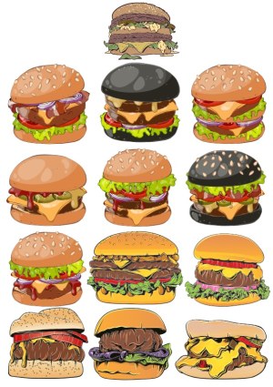 Assorted Gourmet Burger Vector Illustrations Free Vector