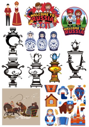 Collection of Russian Cultural Vector Icons and Symbols Free Vector