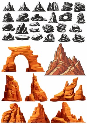 Vector Set of Rocky Mountain and Canyon Rock Formations Free Vector