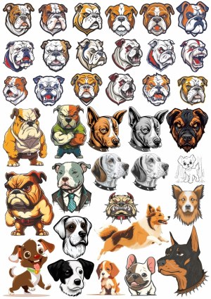 Collection of Stylized Bulldog and Dog Breed Vector Portraits and Characters Free Vector