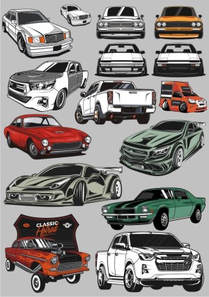 Collection of Classic and Modern Car Illustrations Vector Set Free Vector