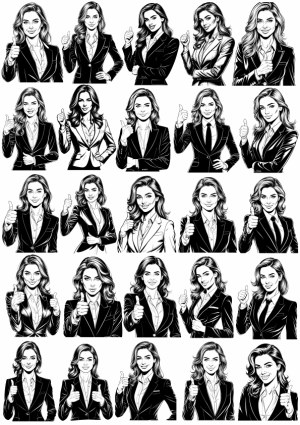 Businesswoman Thumbs Up Black and White Vector Illustrations Set Free Vector