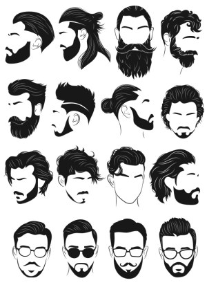 Collection of Male Hairstyles and Beard Styles Silhouettes Free Vector