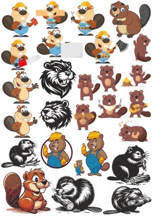 Cartoon Beaver Characters and Logos Collection Free Vector