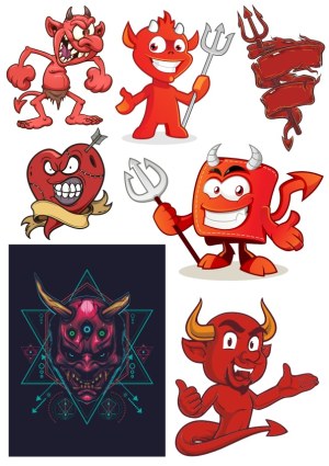 Collection of Devil and Demon Cartoon and Graphic Vector Illustrations Free Vector