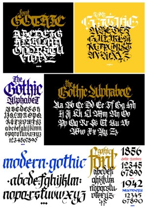 Collection of Gothic Alphabet Fonts and Numbers Free Vector