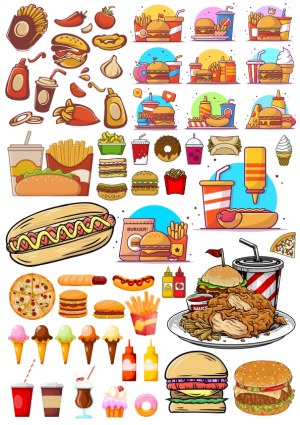 Vector Set of Fast Food Items and Meals Free Vector