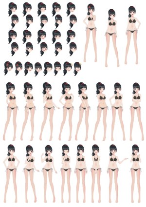 Anime Style Female Character Bikini Poses and Facial Expressions Set Free Vector