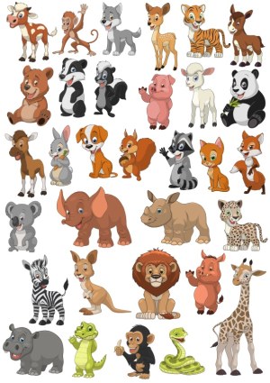 Cute Cartoon Wild and Farm Animals Vector Collection Free Vector