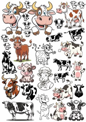 Collection of Cartoon and Realistic Cow Illustrations and Icons Free Vector