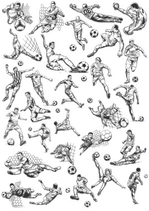 Dynamic Soccer Players in Action Vector Set Free Vector